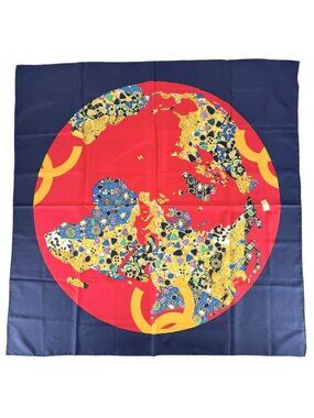 Chanel Scarf CC Logo Items Large Motif Silk Navy Red